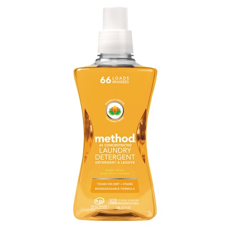 Method Laundry Detergent, 53.5 oz Bottle, Liquid, Ginger Mango, 4 PK 01490
